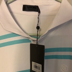 G/FORE White and Teal Men's Polo Shirt